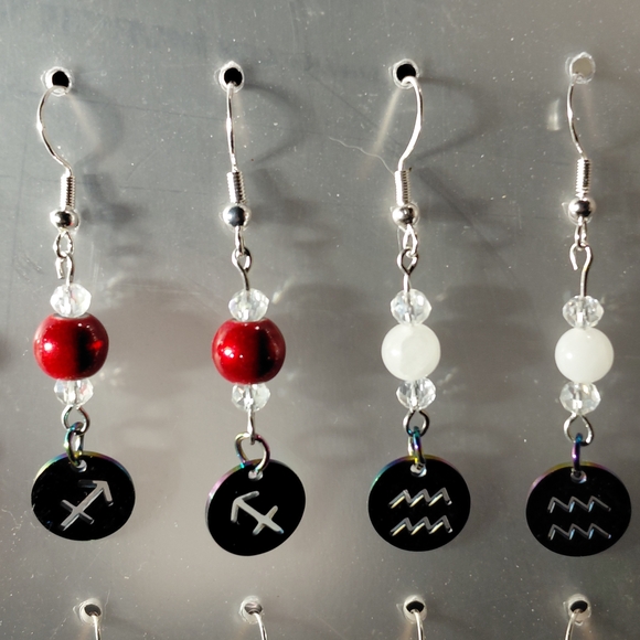 Zodiac Sign With Corresponding Element Color Drop Earrings 925 Hypoallergenic - Picture 4 of 5